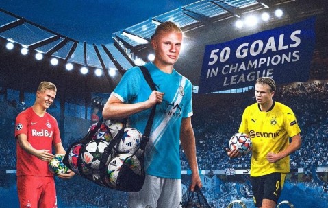 哈兰德欧冠进球50粒，挑战C罗纪录需注重身体素质