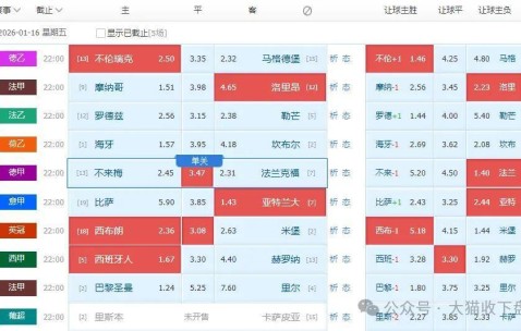 法甲摩纳哥vs洛里昂！德甲不来梅vs法兰克福！